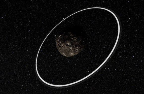 Artist’s impression of rings around the asteroid Chariklo. This was the first asteroid where rings were discovered. Credit: ESO/L. Calçada/M. Kornmesser/Nick Risinger (skysurvey.org) Read more: http://www.universetoday.com/110720/surprise-asteroid-hosts-a-two-ring-circus-above-its-surface/#ixzz2xAMIgbmF