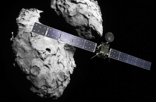 Καλλιταχνική άποψη του διαστημικού σκάφους Rosetta να πλησιάζει τον κομήτη 67P/Churyumov-Gerasimenko